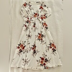 SHEIN Off-White Floral Long Sleeve Dress – Small